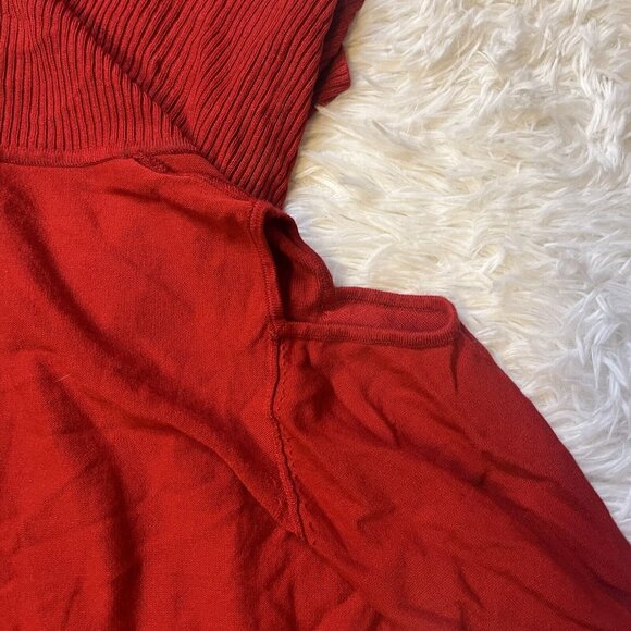 Dot Turtle Neck Large Long Sleeve Cold Open Shoulder Sweater Tunic red Stretch - Picture 4 of 6